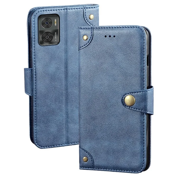 Idewei Para Motorola Moto E22 4G / Moto E22i Case de Teléfono 4G Case de Billetera de Cuero PU de la Carcasa PU Con Soporte - Azul