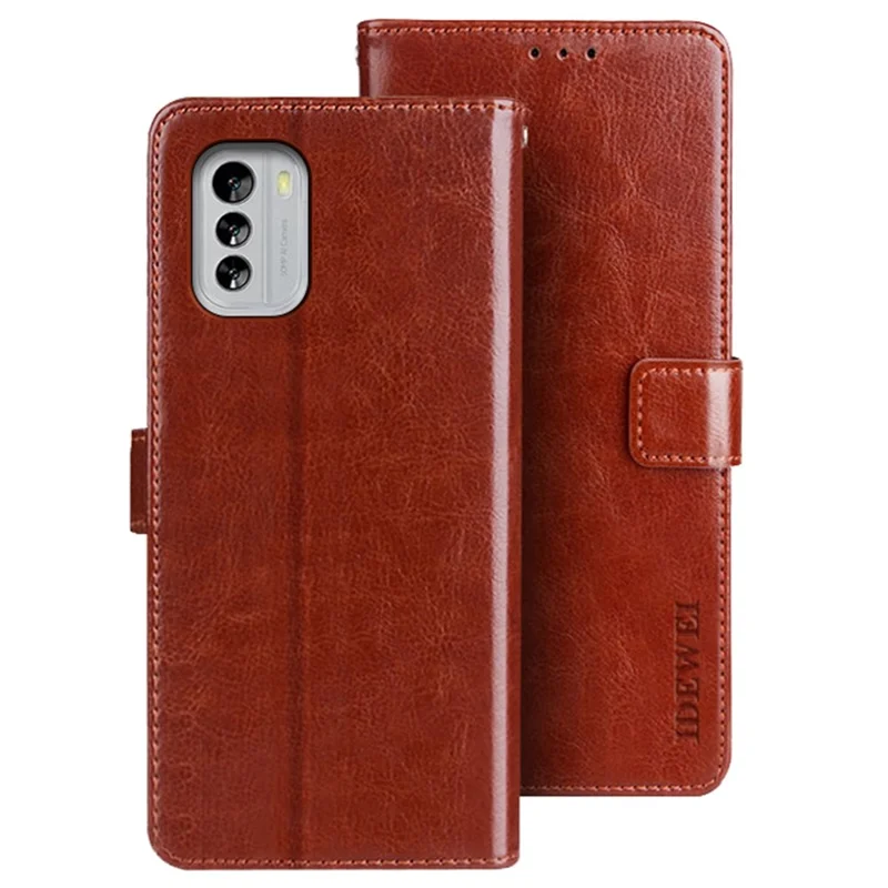 IDEWEI for Nokia G60 5G PU Leather Phone Case Inner TPU Cover Flip Crazy Horse Texture Stand Phone Shell Wallet - Brown