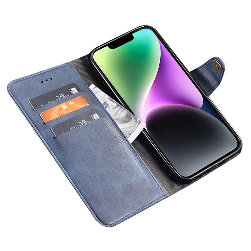 IDEWEI For iPhone 14 Anti-Scratch Phone Case Fine Texture PU Leather Wallet Stand Phone Cover - Blue