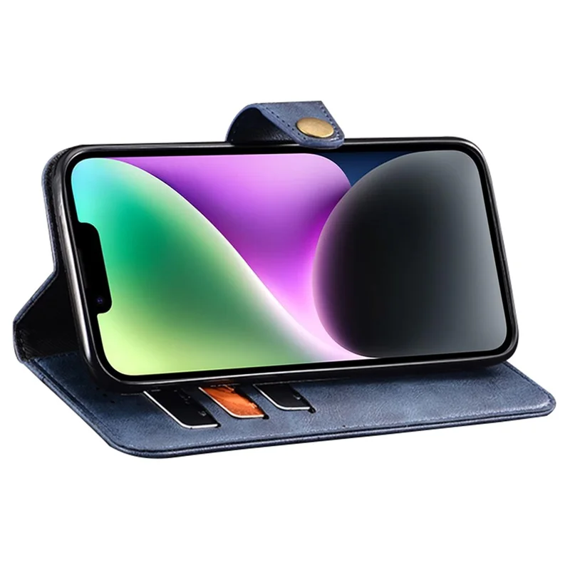 IDEWEI For iPhone 14 Anti-Scratch Phone Case Fine Texture PU Leather Wallet Stand Phone Cover - Blue