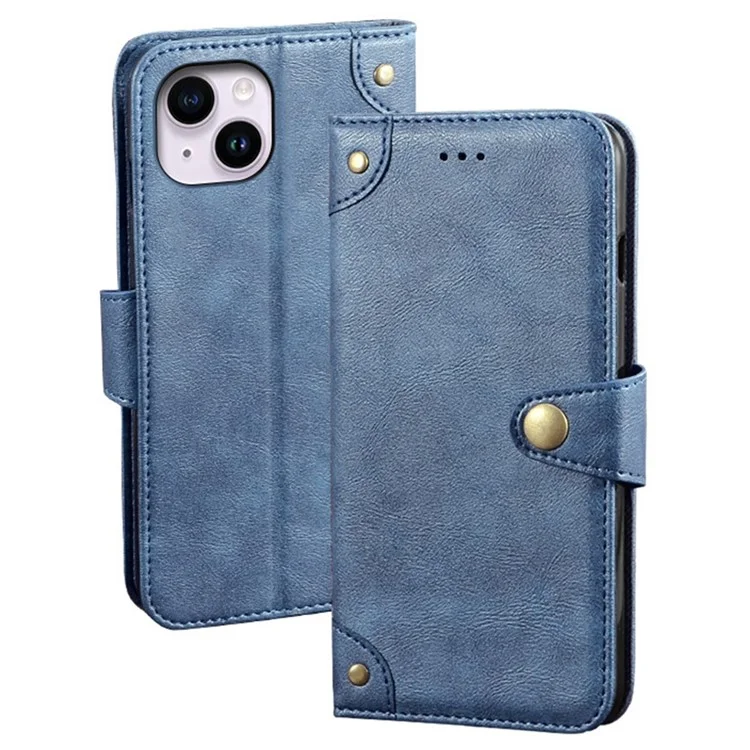 IDEWEI Antifingprint Celular Case Para Iphone 14 Plus, Textura Fina PU Caulta de Calaria Tape Tapel - Azul