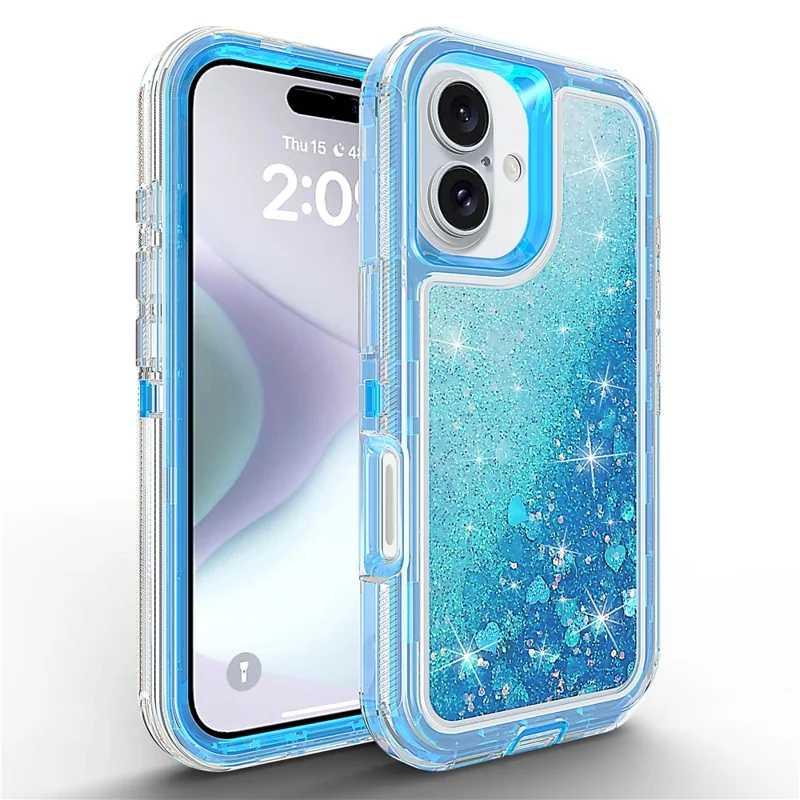 For iPhone 16 Case Shockproof Detachable 2 In 1 TPU + PC Quicksand Phone Cover - Blue