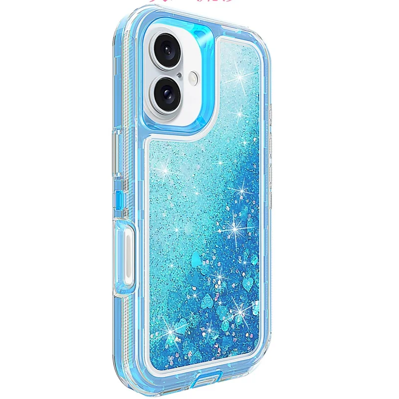 For iPhone 16 Case Shockproof Detachable 2 In 1 TPU + PC Quicksand Phone Cover - Blue