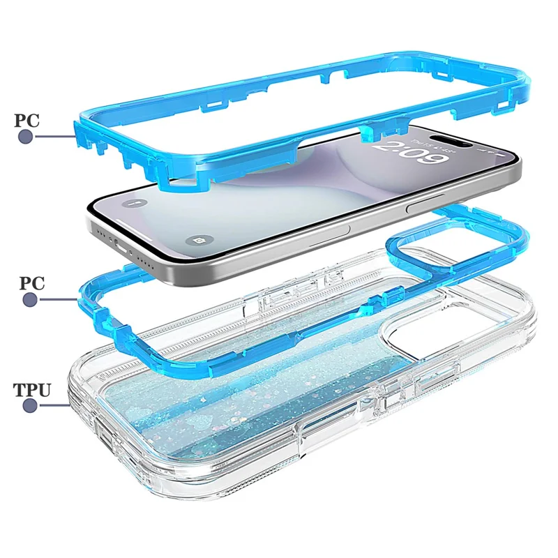 For iPhone 16 Case Shockproof Detachable 2 In 1 TPU + PC Quicksand Phone Cover - Blue