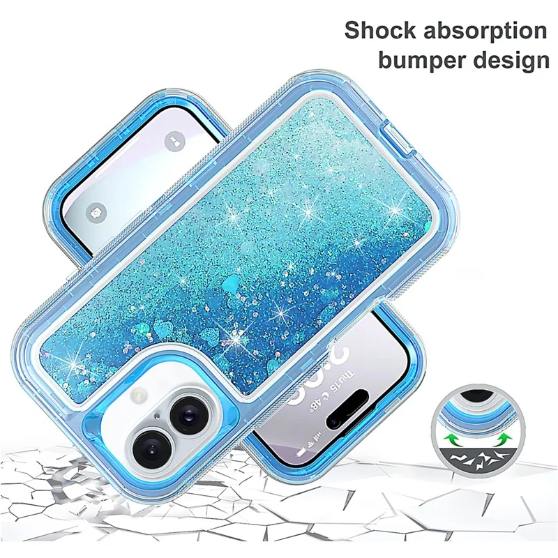 For iPhone 16 Case Shockproof Detachable 2 In 1 TPU + PC Quicksand Phone Cover - Blue