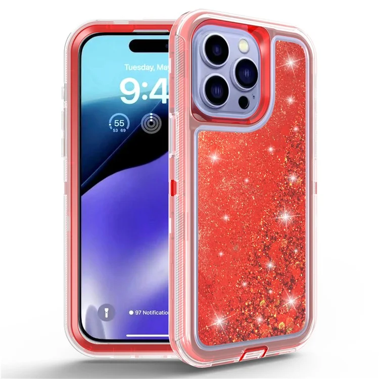 For iPhone 15 Pro Max Case Shockproof Detachable 2 In 1 TPU + PC Quicksand Phone Cover - Red