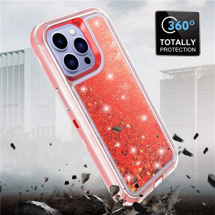 For iPhone 15 Pro Max Case Shockproof Detachable 2 In 1 TPU + PC Quicksand Phone Cover - Red
