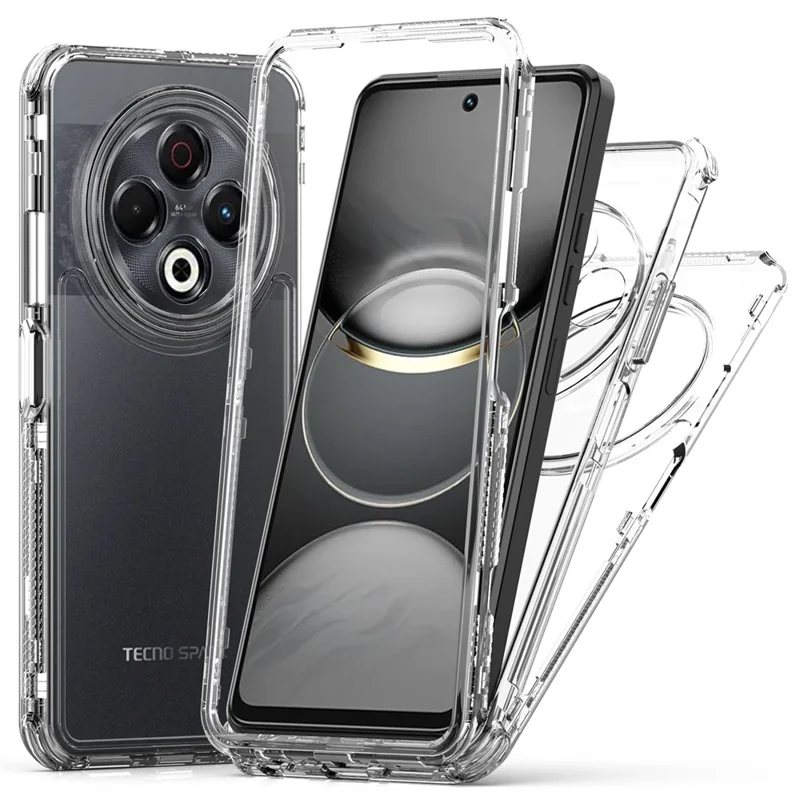 Capa para TECNO Spark 30 4G 3 em 1 Destacável Anti-Queda Transparente PC + TPU Proteção Traseira do Celular