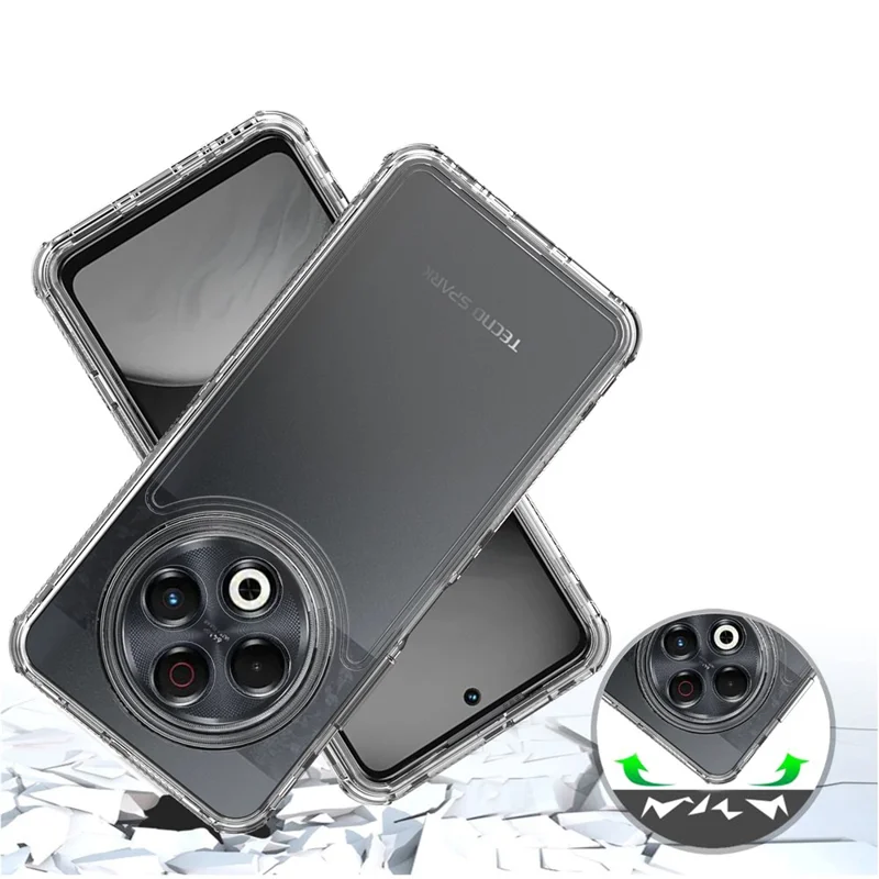 Capa para TECNO Spark 30 4G 3 em 1 Destacável Anti-Queda Transparente PC + TPU Proteção Traseira do Celular