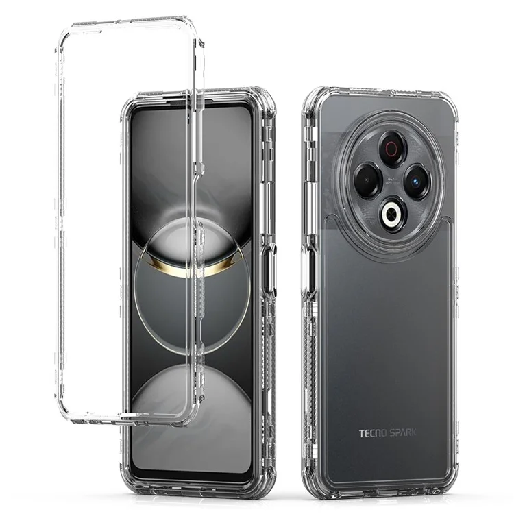 Capa para TECNO Spark 30 4G 3 em 1 Destacável Anti-Queda Transparente PC + TPU Proteção Traseira do Celular