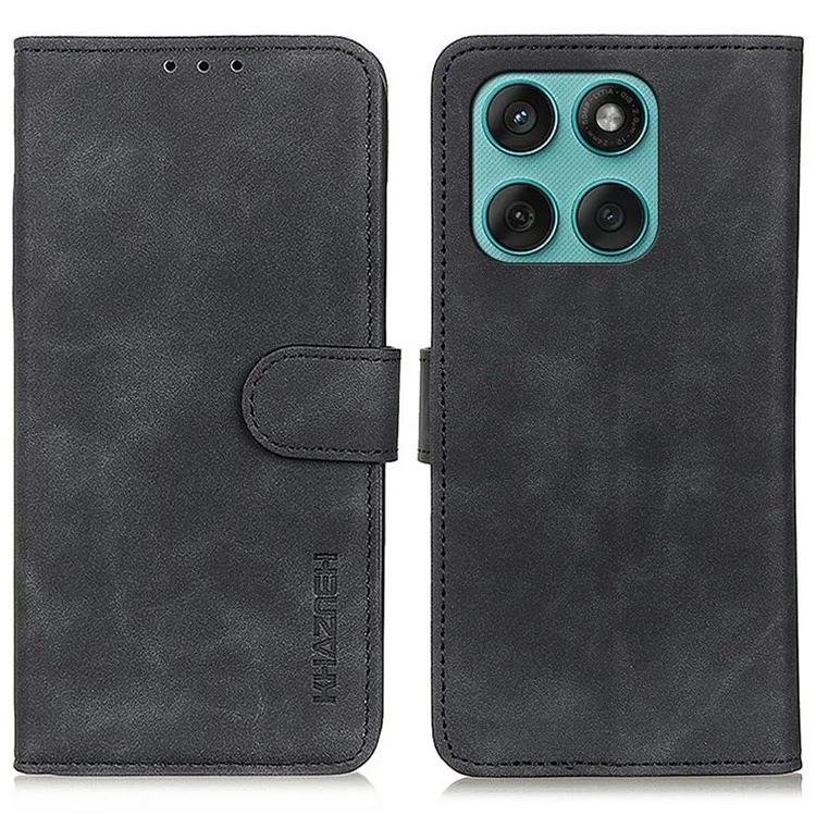 KHAZNEH Pour Motorola Edge 60 Fusion 5G Étui Texture rétro en cuir PU - Noir