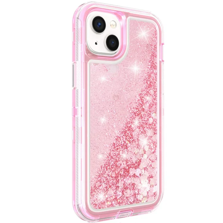 For iPhone 15 Plus Case Shockproof Detachable 2 In 1 TPU + PC Quicksand Phone Cover - Pink