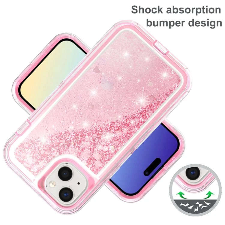 For iPhone 15 Plus Case Shockproof Detachable 2 In 1 TPU + PC Quicksand Phone Cover - Pink
