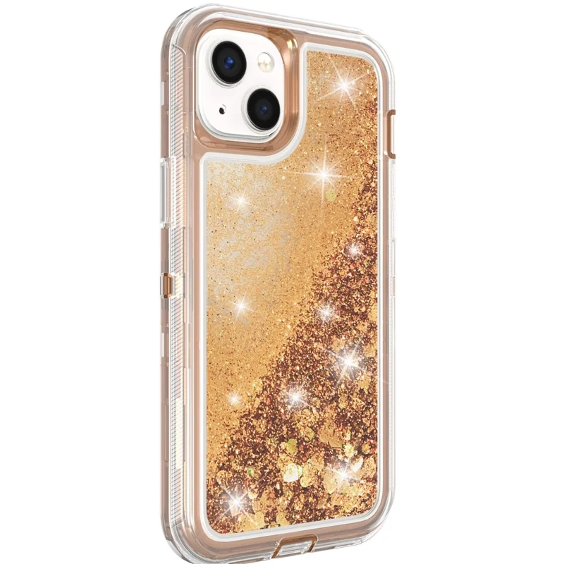 For iPhone 15 Plus Case Shockproof Detachable 2 In 1 TPU + PC Quicksand Phone Cover - Rose Gold