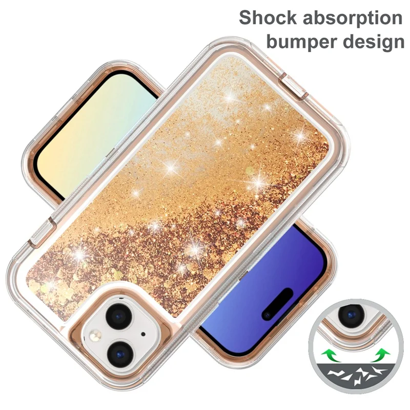 For iPhone 15 Plus Case Shockproof Detachable 2 In 1 TPU + PC Quicksand Phone Cover - Rose Gold