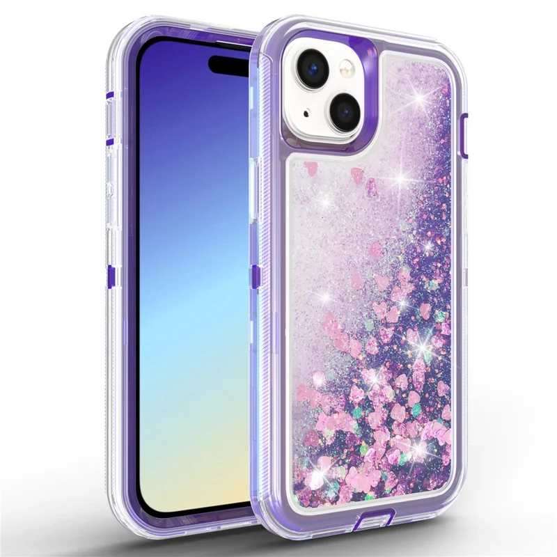 For iPhone 15 Case Shockproof Detachable 2 In 1 TPU + PC Quicksand Phone Cover - Purple