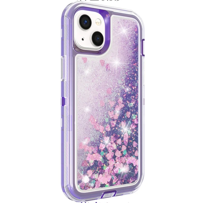 For iPhone 15 Case Shockproof Detachable 2 In 1 TPU + PC Quicksand Phone Cover - Purple