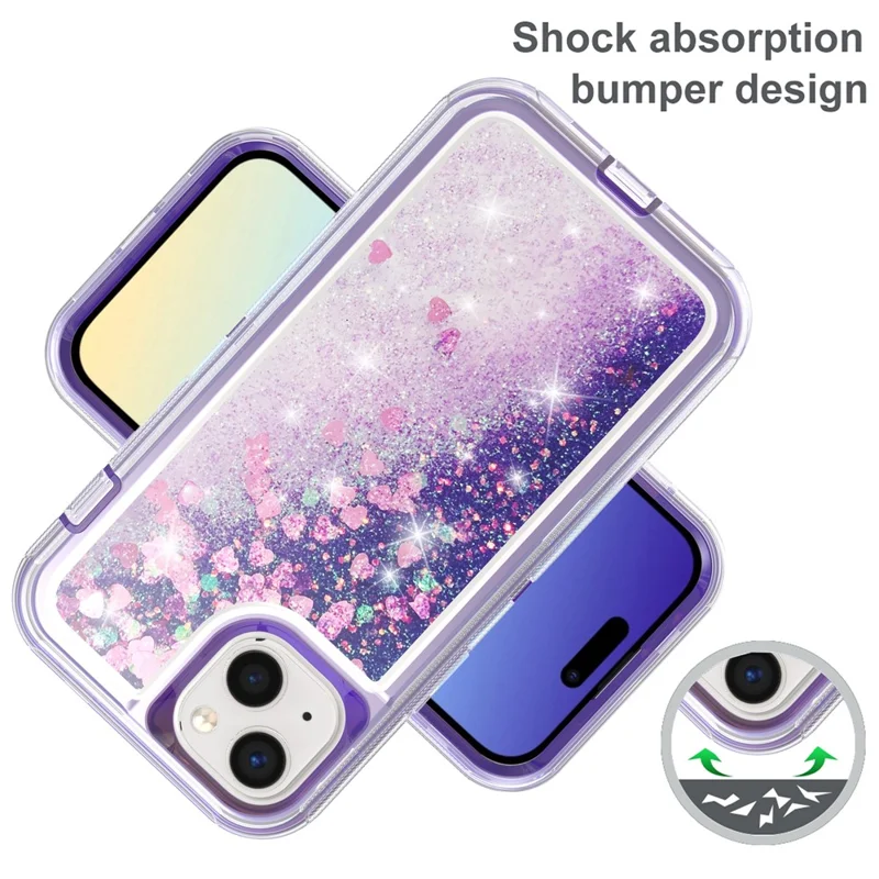 For iPhone 15 Case Shockproof Detachable 2 In 1 TPU + PC Quicksand Phone Cover - Purple