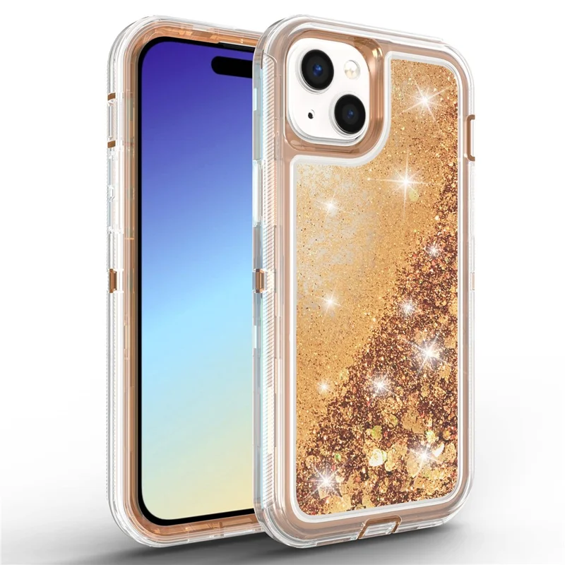 For iPhone 15 Case Shockproof Detachable 2 In 1 TPU + PC Quicksand Phone Cover - Rose Gold