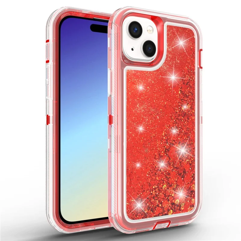For iPhone 15 Case Shockproof Detachable 2 In 1 TPU + PC Quicksand Phone Cover - Red