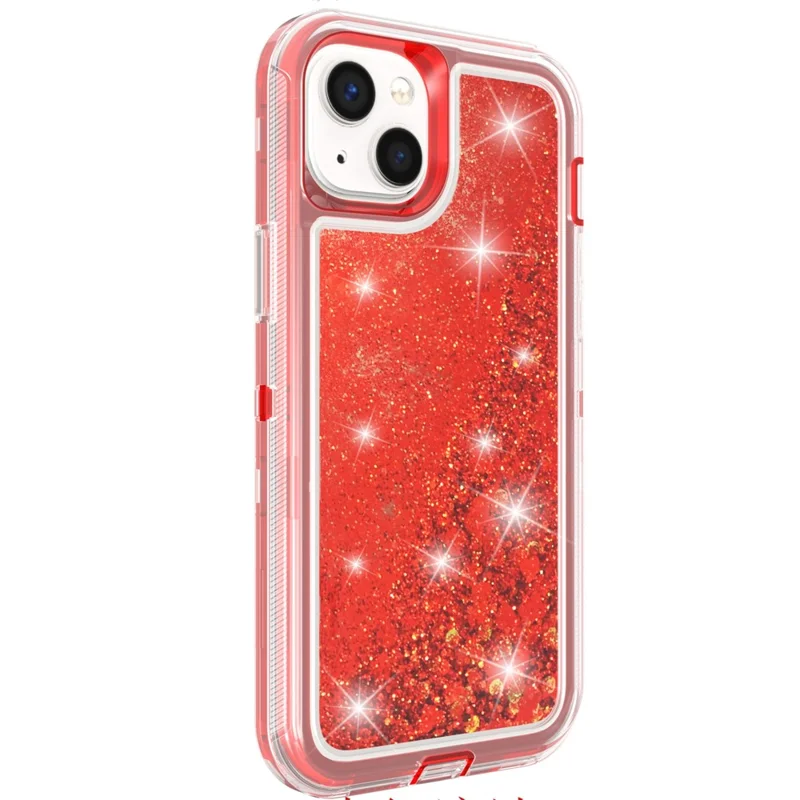 For iPhone 15 Case Shockproof Detachable 2 In 1 TPU + PC Quicksand Phone Cover - Red