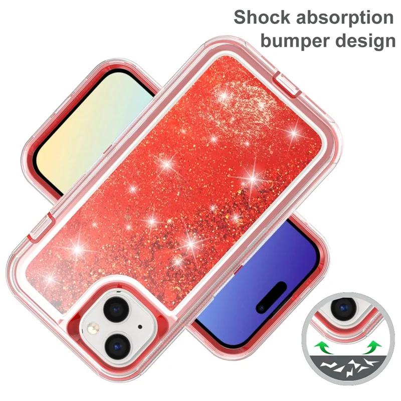 For iPhone 15 Case Shockproof Detachable 2 In 1 TPU + PC Quicksand Phone Cover - Red