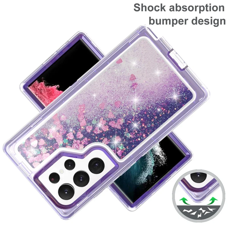 For Samsung Galaxy S23 Ultra Case Shockproof Detachable 2 In 1 TPU + PC Quicksand Phone Cover - Purple