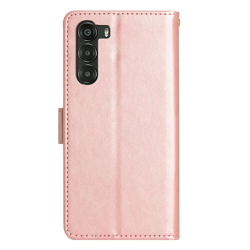 For ZTE nubia S 5G Leather Wallet Case Butterfly Flower Imprinted Phone Cover with Strap - Rose Gold
