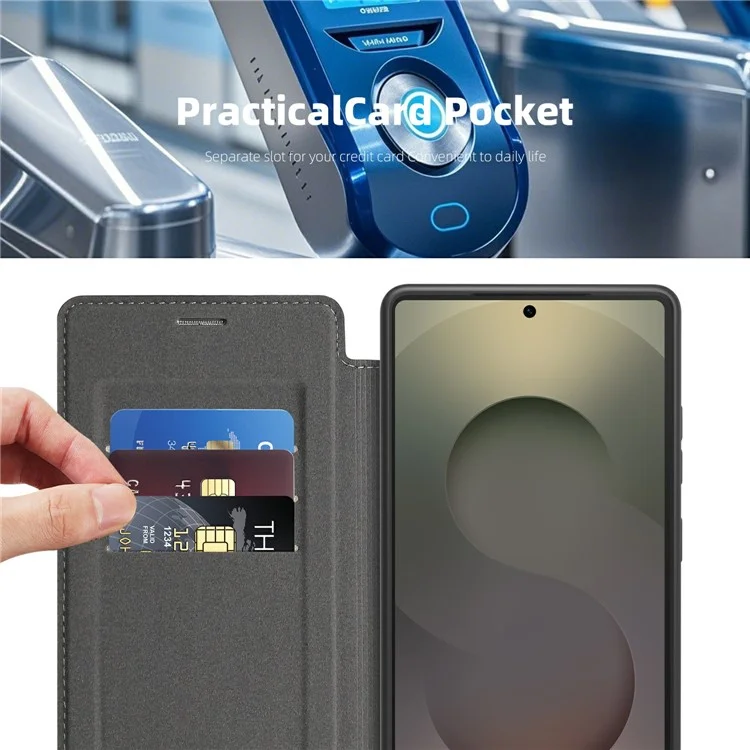 Funda de Cuero para Samsung Galaxy S25 Ultra Compatible con MagSafe, Bloqueo RFID, Portadocumentos - Gris Titanio