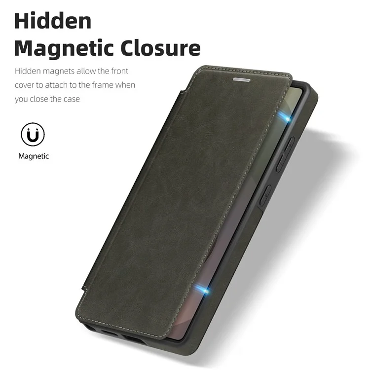 Funda de Cuero para Samsung Galaxy S25 Ultra Compatible con MagSafe, Bloqueo RFID, Portadocumentos - Gris Titanio