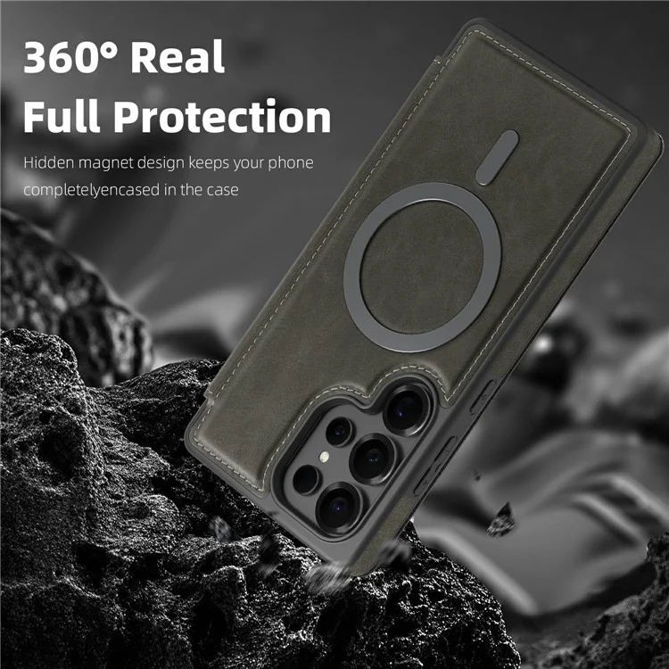 Funda de Cuero para Samsung Galaxy S25 Ultra Compatible con MagSafe, Bloqueo RFID, Portadocumentos - Gris Titanio