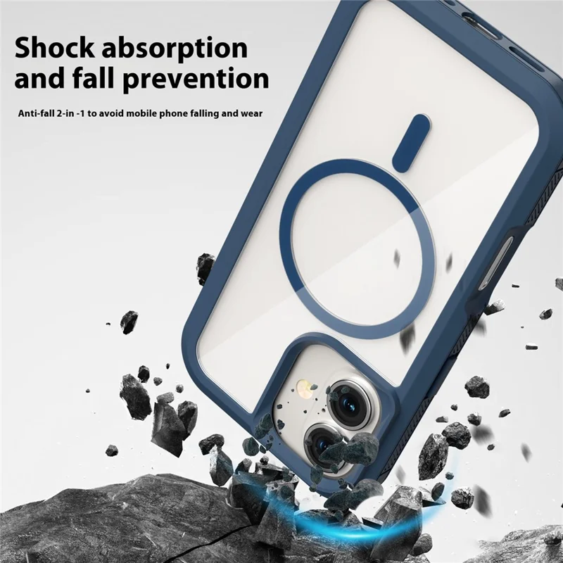 Per iPhone 16 Custodia Magnetica Traslucida Distaccabile 2 in 1 TPU + PC Antiurto - Blu Scuro