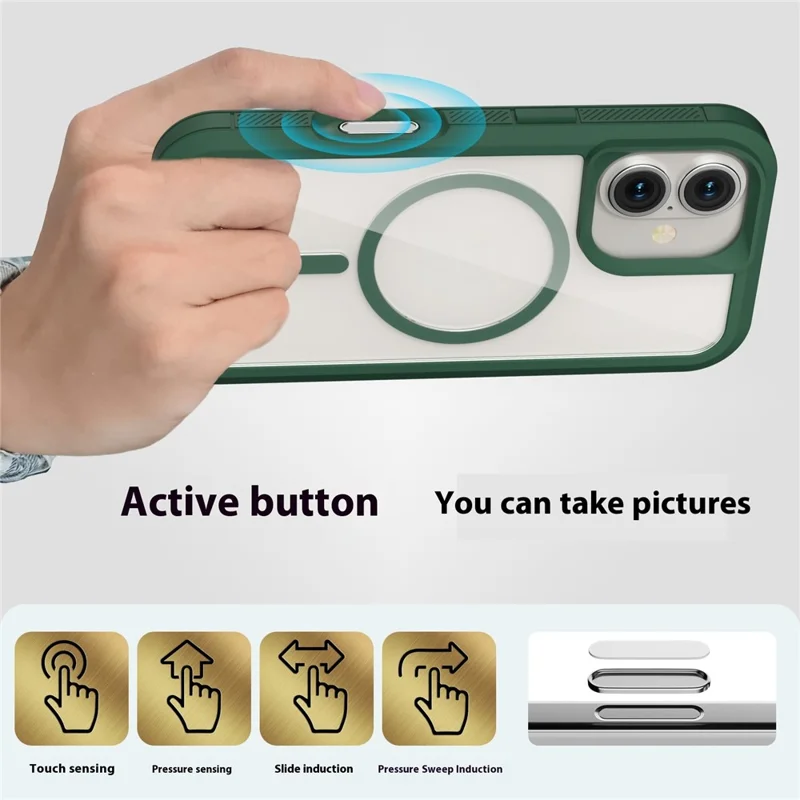 For iPhone 16 Magnetic Case Translucent Detachable 2 in 1 TPU + PC Shockproof Phone Cover - Green