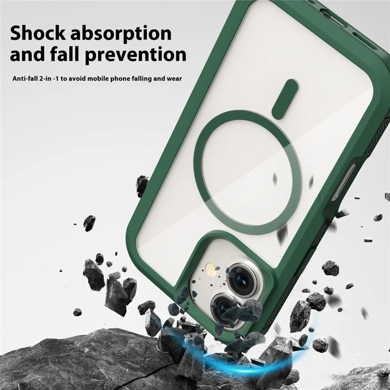 For iPhone 16 Magnetic Case Translucent Detachable 2 in 1 TPU + PC Shockproof Phone Cover - Green