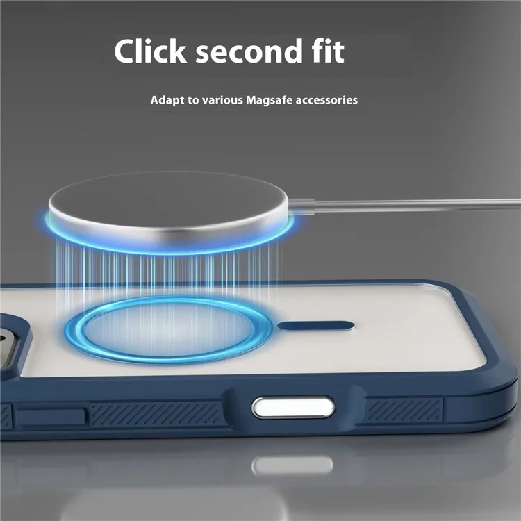 Für iPhone 16 Pro Magnetische Hülle Transparent Abnehmbar 2-in-1 TPU + PC Stoßfeste Handyhülle - Dunkelblau