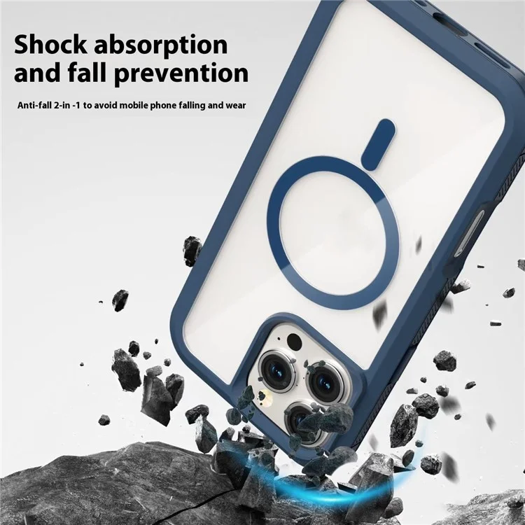 Für iPhone 16 Pro Magnetische Hülle Transparent Abnehmbar 2-in-1 TPU + PC Stoßfeste Handyhülle - Dunkelblau