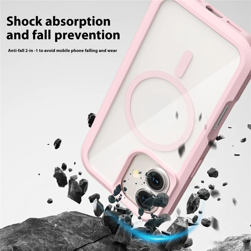 For iPhone 16 Plus Magnetic Case Translucent Detachable 2 in 1 TPU + PC Shockproof Phone Cover - Pink