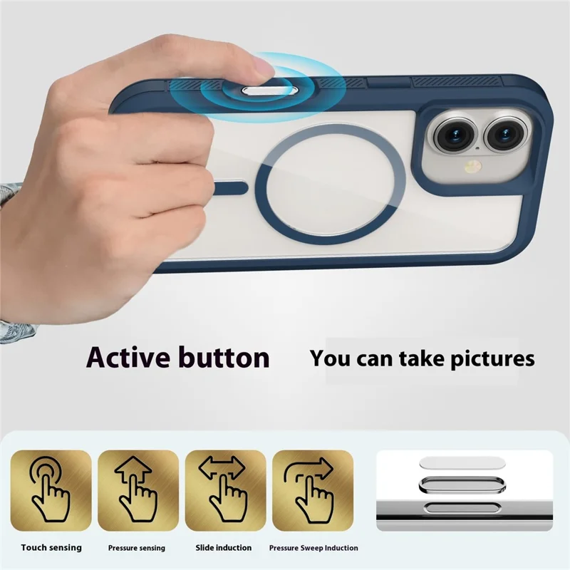 For iPhone 16 Plus Magnetic Case Translucent Detachable 2 in 1 TPU + PC Shockproof Phone Cover - Dark Blue