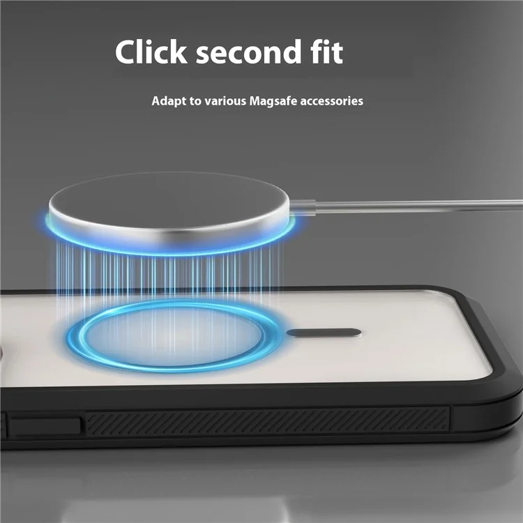 Für iPhone 15 Plus Magnetische Hülle Transparent Abnehmbar 2-in-1 TPU + PC Stoßfeste Handyhülle - Schwarz
