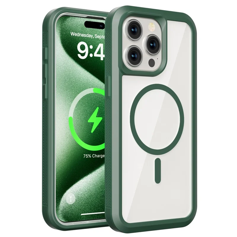 For iPhone 15 Pro Max Magnetic Case Translucent Detachable 2 in 1 TPU + PC Shockproof Phone Cover - Green