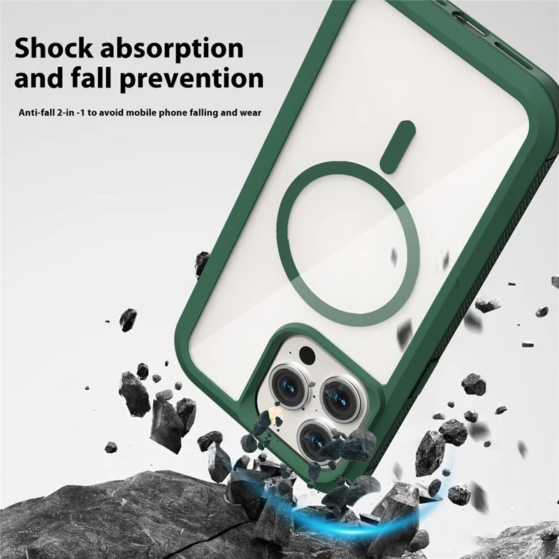 For iPhone 15 Pro Max Magnetic Case Translucent Detachable 2 in 1 TPU + PC Shockproof Phone Cover - Green