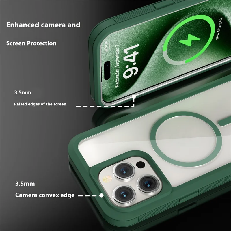 For iPhone 15 Pro Max Magnetic Case Translucent Detachable 2 in 1 TPU + PC Shockproof Phone Cover - Green