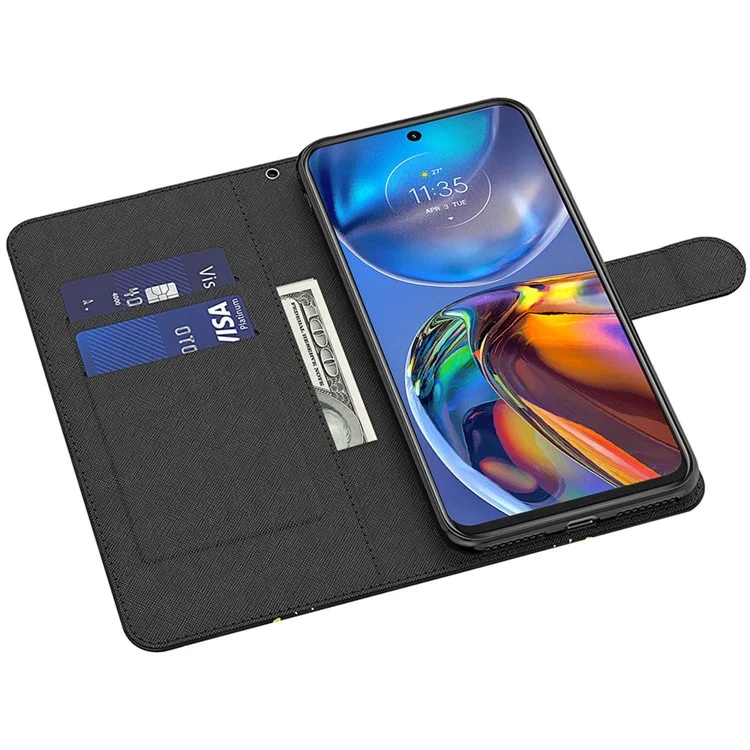 Per Motorola Moto E22 4G / Moto E22i 4G Custodia antishock, stampa del modello 3D, custodia a portafoglio in pelle PU con supporto e cinturino da polso - Farfalle dorate