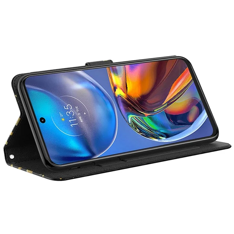 Per Motorola Moto E22 4G / Moto E22i 4G Custodia antishock, stampa del modello 3D, custodia a portafoglio in pelle PU con supporto e cinturino da polso - Farfalle dorate