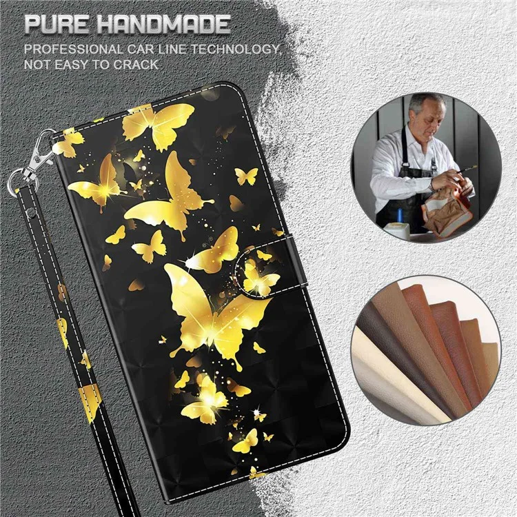 Per Motorola Moto E22 4G / Moto E22i 4G Custodia antishock, stampa del modello 3D, custodia a portafoglio in pelle PU con supporto e cinturino da polso - Farfalle dorate