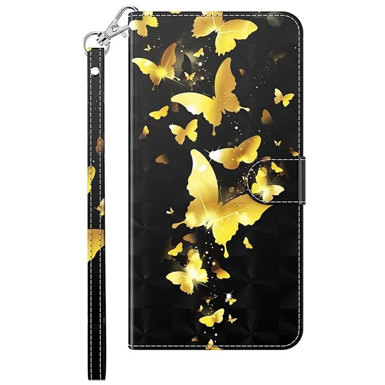 Per Motorola Moto E22 4G / Moto E22i 4G Custodia antishock, stampa del modello 3D, custodia a portafoglio in pelle PU con supporto e cinturino da polso - Farfalle dorate
