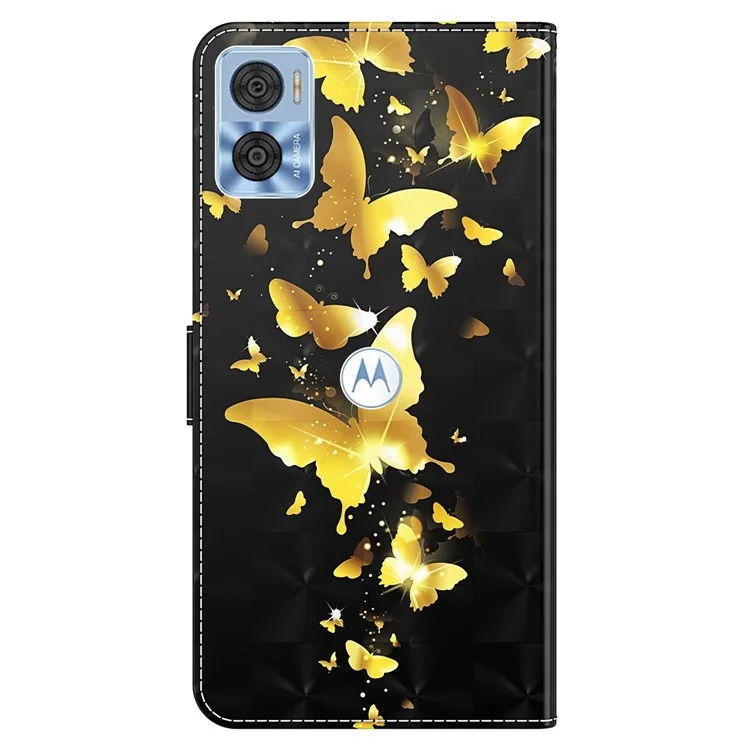 Per Motorola Moto E22 4G / Moto E22i 4G Custodia antishock, stampa del modello 3D, custodia a portafoglio in pelle PU con supporto e cinturino da polso - Farfalle dorate