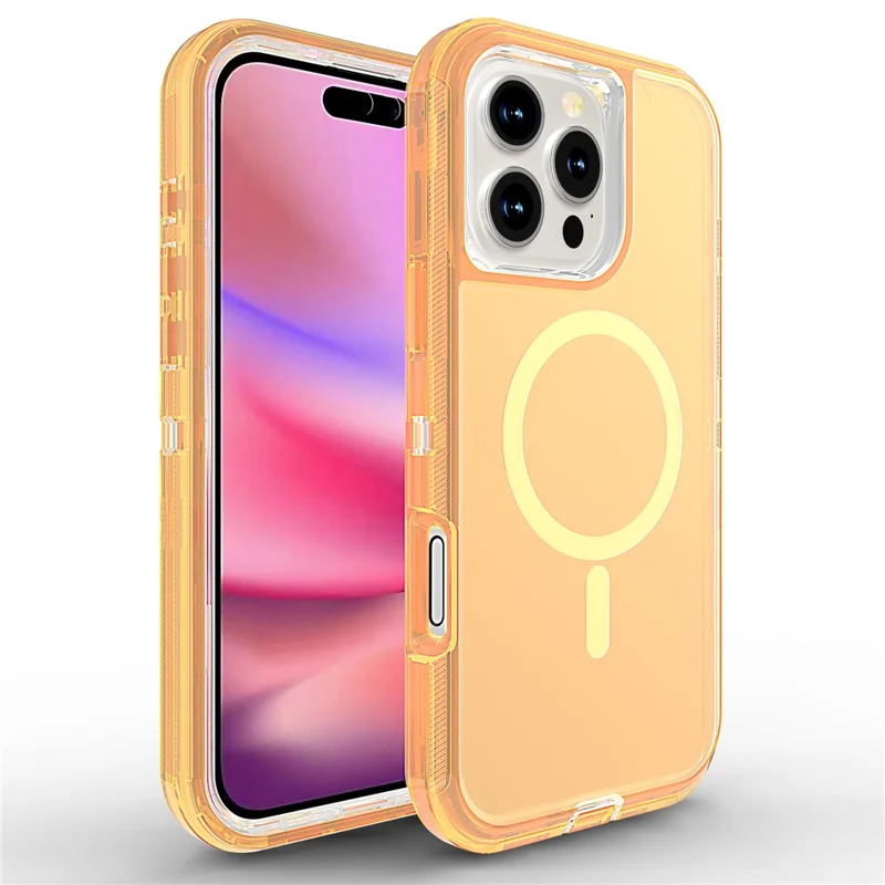 For iPhone 16 Pro Max Case Compatible with MagSafe Shockproof TPU + PC Phone Back Cover - Transparent Gold