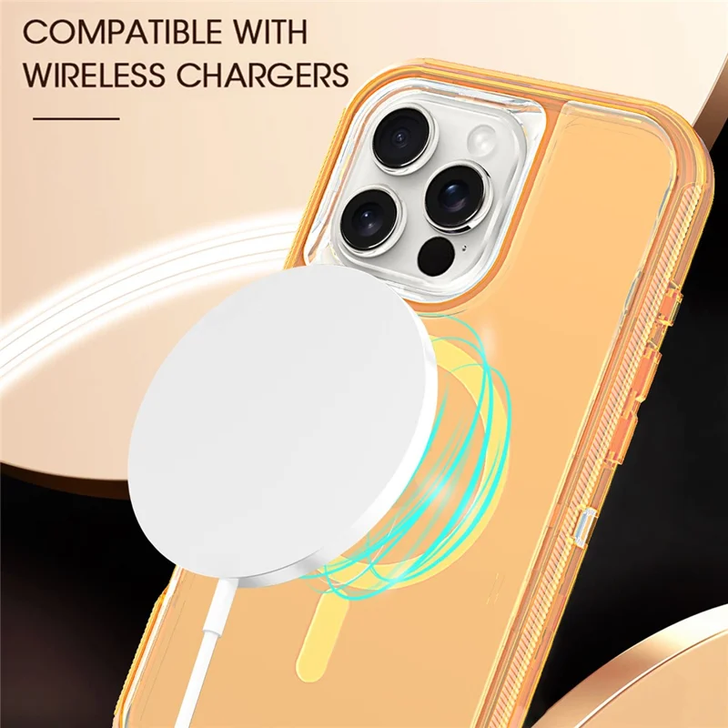 For iPhone 16 Pro Max Case Compatible with MagSafe Shockproof TPU + PC Phone Back Cover - Transparent Gold