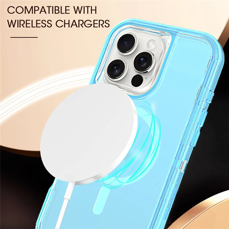 For iPhone 16 Pro Max Case Compatible with MagSafe Shockproof TPU + PC Phone Back Cover - Transparent Blue